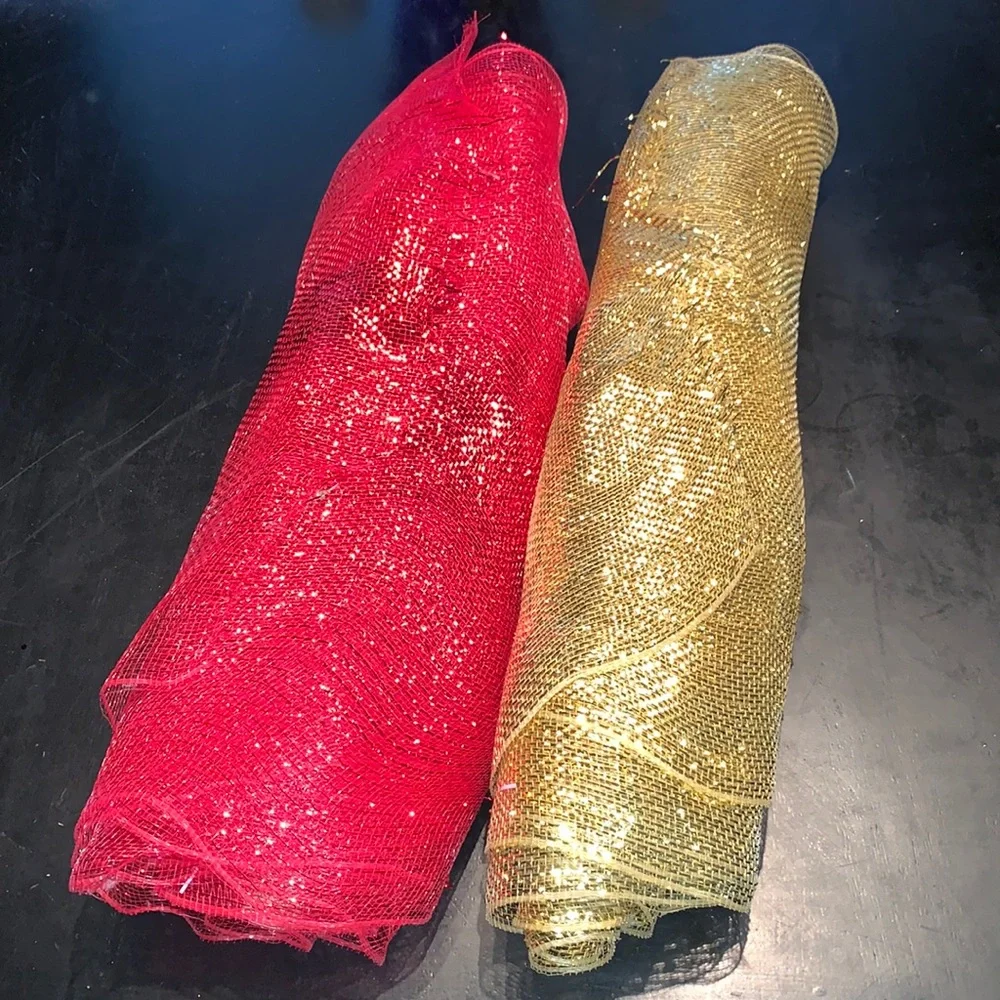 Red and Gold Holiday Mesh Trimmings
